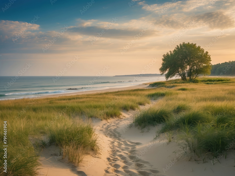 Beautiful view of footprints in the sand during sunset at the beach Beautiful view of footprints in the sand during sunset at the beach