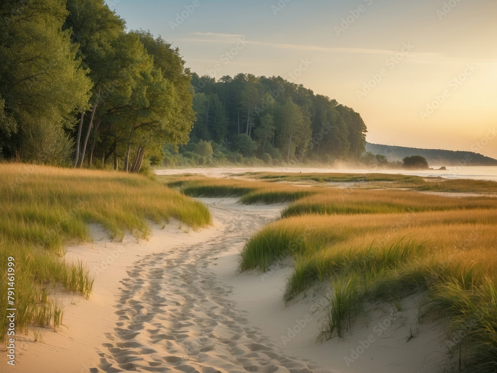 Obraz premium Peaceful landscape with sea shore in sunny day