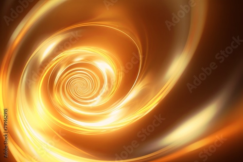 Gold abstract background with spiral. Background of futuristic swirls in the style of holographic. Shiny, glossy 3D rendering. Hologram with copy space for photo text or product, blank empty copyspace