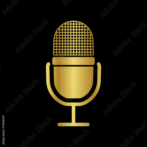 Microphone icon. Podcast, voice or audio record, radio mic symbol. Old microphones design. Vector illustration.