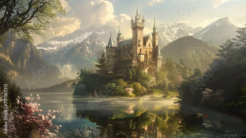 Fantasy castle landscape digital illustration