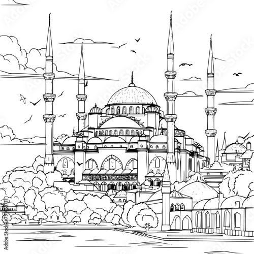 Istanbul Cityscape Coloring Book, Simple and Minimalist