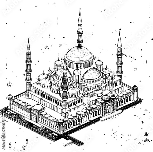 Isometric Wireframe of Istanbul City, Minimalistic Hologram