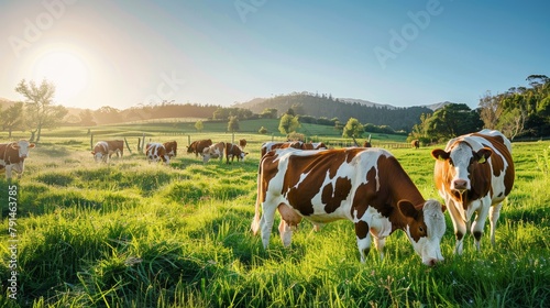 Cows  photograph  and farm for dairy  meat  and beef in rural South Africa. Hereford cattle  groups of livestock in grass for agriculture