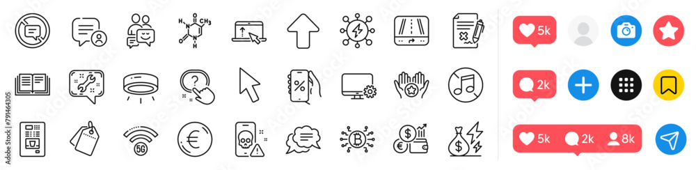 Discounts app, Upload and Bitcoin system line icons pack. Social media icons. Swipe up, Cursor, Currency rate web icon. Cyber attack, Spanner, Question button pictogram. Vector Discounts app, Upload and Bitcoin system line icons pack. Social media icons. Swipe up, Cursor, Currency rate web icon. Cyber attack, Spanner, Question button pictogram. Vector