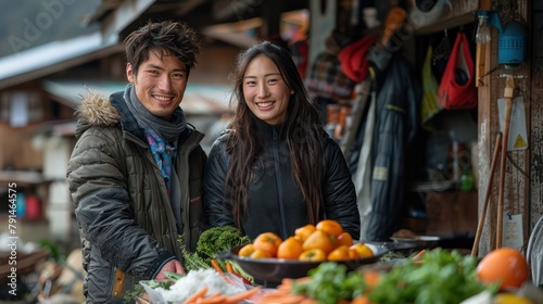 Young couple's mixed reactions to a traditional Bhutanese meal.
