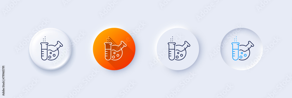Chemistry lab line icon. Neumorphic, Orange gradient, 3d pin buttons. Laboratory flask sign. Analysis symbol. Line icons. Neumorphic buttons with outline signs. Vector