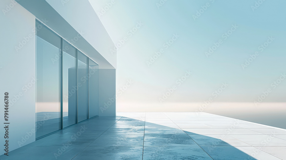 A white building with a large window on the side A white building with a large window on the side