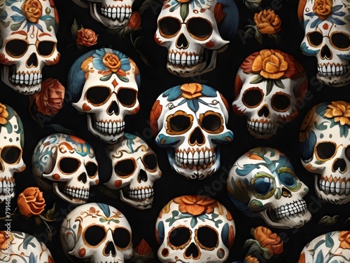 seamless pattern with skulls photo