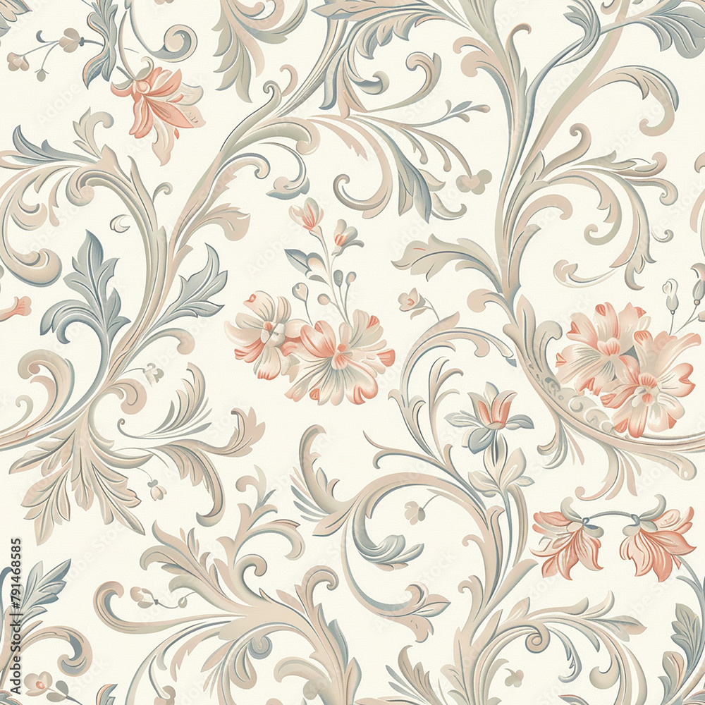 Classic floral seamless pattern with swirls and flowers Classic floral seamless pattern with swirls and flowers