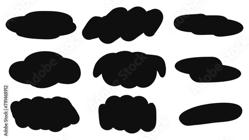 Ink brush stroke element vector set in black