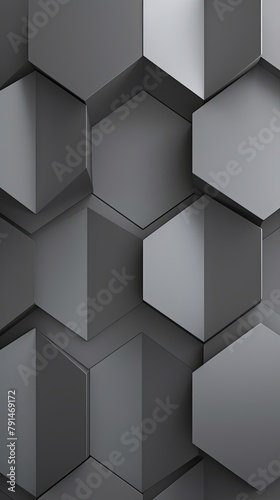 Gray background with hexagon pattern, 3D rendering illustration. Abstract gray wallpaper design for banner, poster or cover with copy space for photo text or product, blank empty copyspace. 