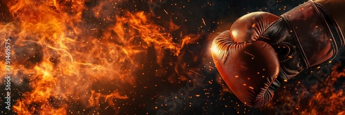 A single boxing glove is fully engulfed in flames, symbolizing power, strength, and the ferocity of competition in sports photo