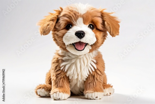 Cute and fluffly dog stuffed toy standing, isolated on white background, 3D rendering