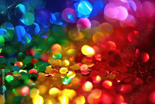 Multicolored sparkle festive pink, yellow and blue confetti background.