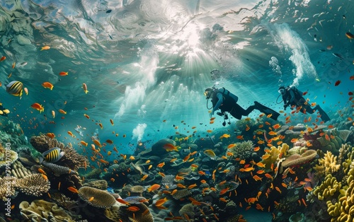 Scuba divers explore coral reefs  © Ratko