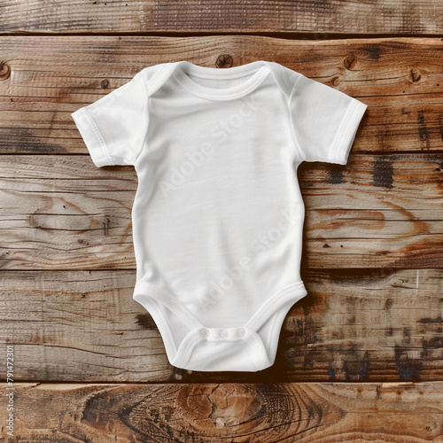 Rustic Charm: Baby Clothes Displayed on Rustic Background photo
