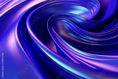 Indigo abstract background with spiral. Background of futuristic swirls in the style of holographic. Shiny, glossy 3D rendering. Hologram with copy space for photo text or product, blank empty copyspa photo