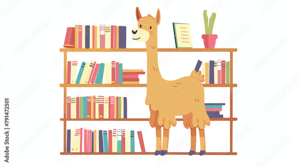 Anthropomorphic animal reader with books. Smart llama