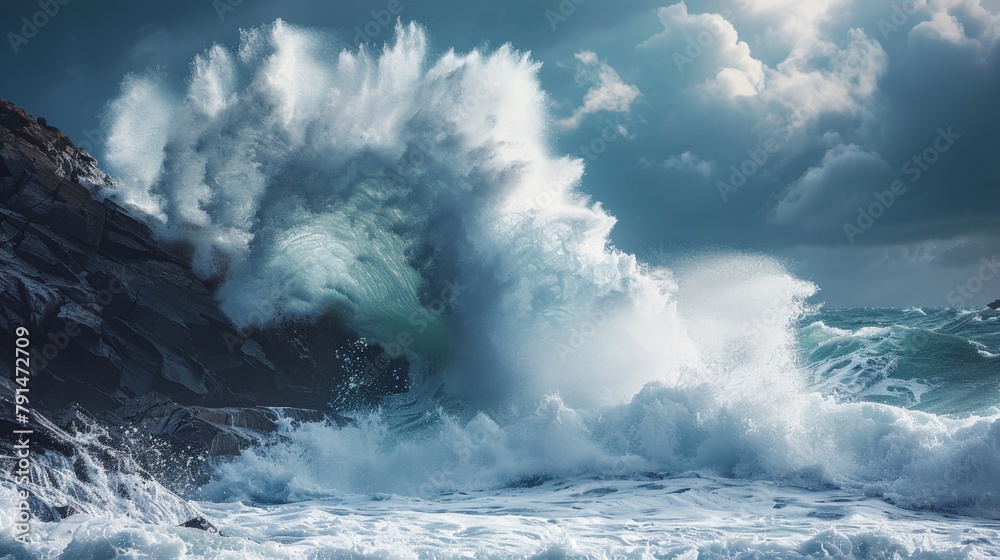 Powerful surf crashing on a rugged coastline
