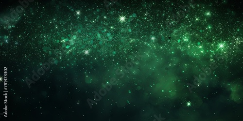 Green glitter texture background with dark shadows  glowing stars  and subtle sparkles with copy space for photo text or product  blank empty copyspace