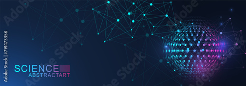 AI technology abstract background. AI generative art creative banner concept in the digital style. High tech poster with place for text. Futuristic design element.