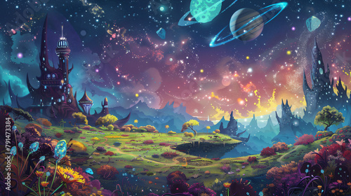 Fantasy landscape with fantasy planet and fantasy world