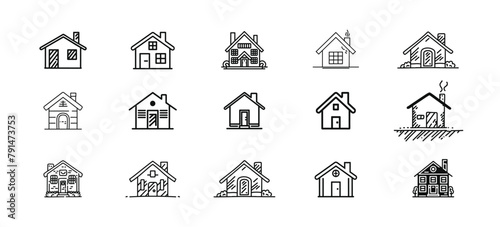 Set of house line art icons editable Stroke, useful for Home, Real Estate, Family, Real Estate Agent, Investment, Residential Building, City, and Apartment.