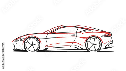 Car line art drawing illustration for book coloring page, Vehicle outline sketch illustration isolated on white background