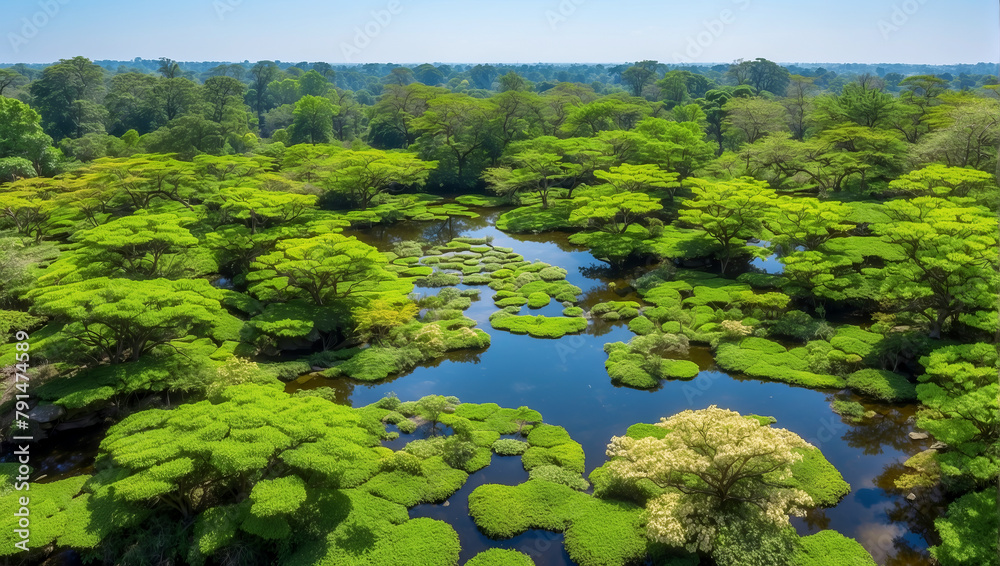池のある新緑の日本庭園 池のある新緑の日本庭園