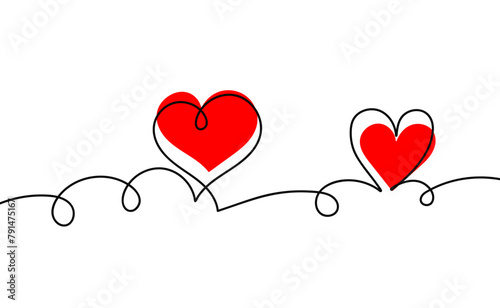 One line style.Card Valentines with line art drawing of heart.Valentine vector illustration.One Continuous line drawing.Thin contour For Valentine's Day Greeting card.love symbol of doodle linear styl (ID: 791475167)