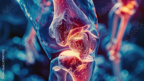 A diagnostic X-ray capturing the internal anatomy of the knee joint, showcasing the intricate interplay of bones, cartilage, and ligaments that enable stability and mobility.