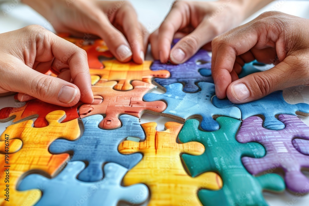 Group workers solving puzzle professional photography Group workers solving puzzle professional photography