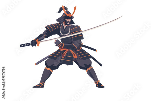 Samurai warrior: A Japanese samurai in elegant armor, holding a katana, on a minimalist white setting.