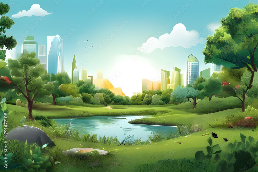 Fototapeta premium landscape with river and trees