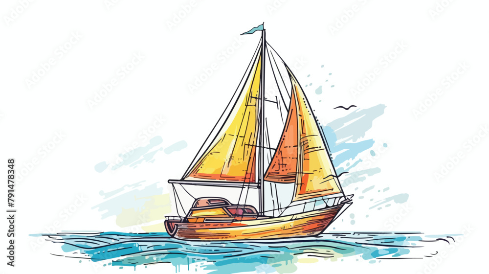 Colorful drawing of passenger ship sailing boat 