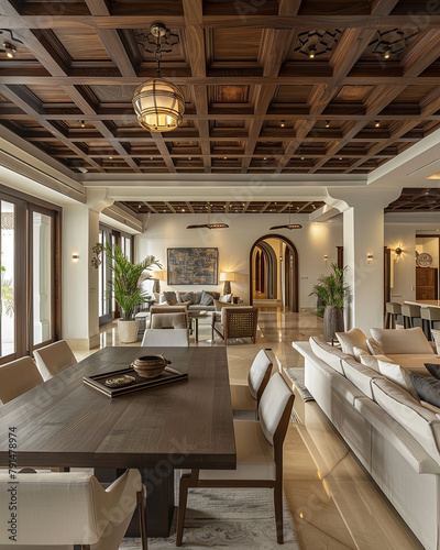 Elegant Villa Living Room with Neutral Tones and Light Wood Accents