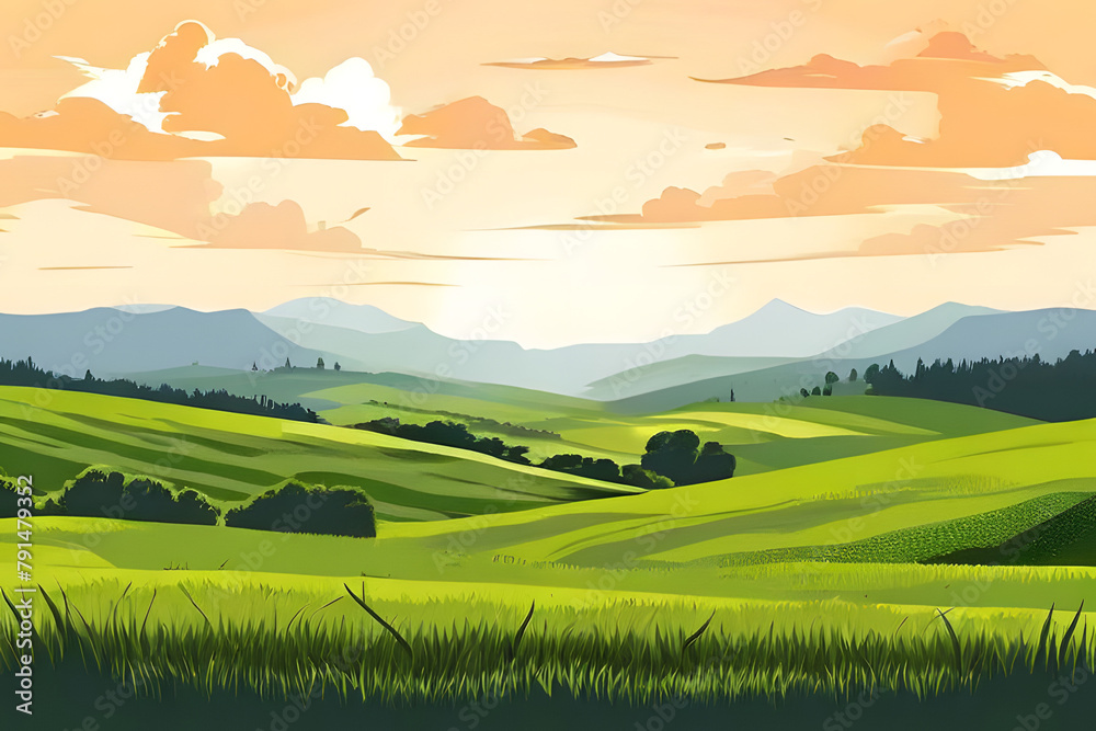 landscape with green grass and blue sky