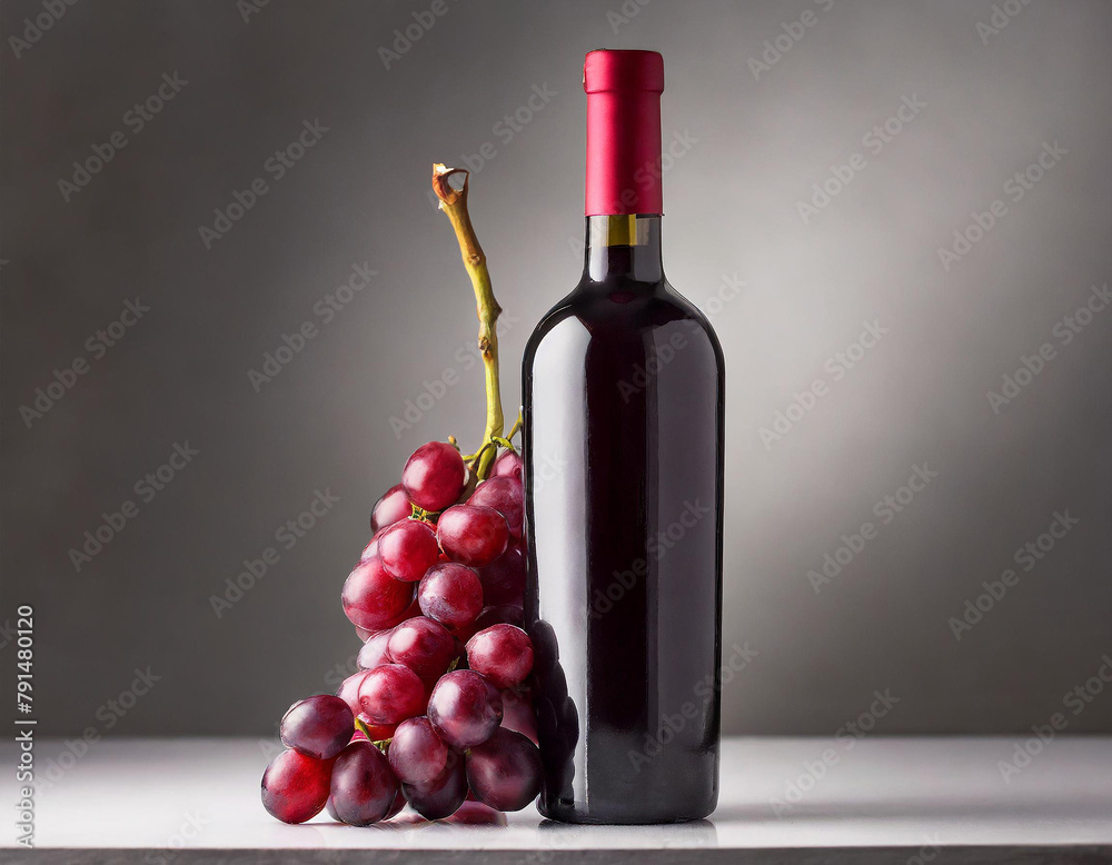 Obraz premium Bouteille de vin rouge et grappe de raisin