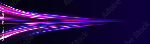 A Colorful Motion Background of City Light Trails. Vortex streams of neon light. Energy flow tunnel. Blue portal, platform. Magic circle vector.	