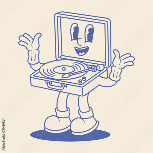 Vinyl Player Mascot Illustration Outline Version