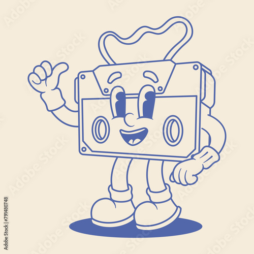 Cassette Tapes Mascot Illustration Outline Version