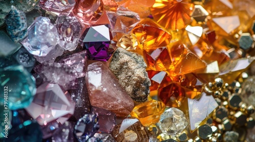 vibrant collage of gemstones and precious metals gleaming in the light, representing the allure and diversity of Earth's natural resources.