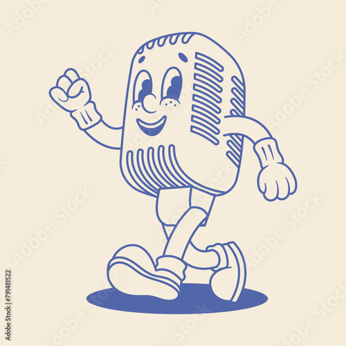Microphone Mascot Illustration Outline Version