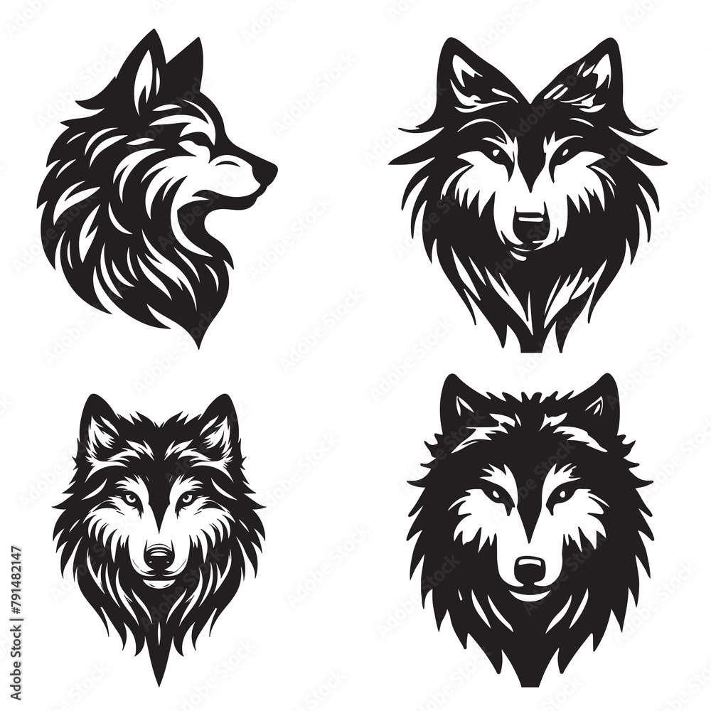 wolf heads with open mouth  illustration