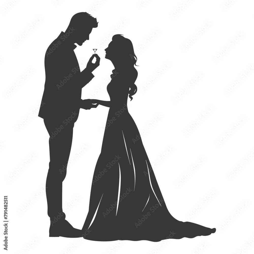Silhouette wedding proposal by couple black color only Silhouette wedding proposal by couple black color only