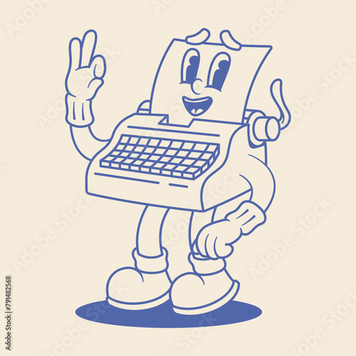 Type Writer Mascot Illustration Outline Version