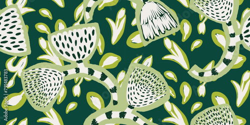 Modern artistic hand drawn flowers print. Unique botanical collage seamless pattern.  © Irina