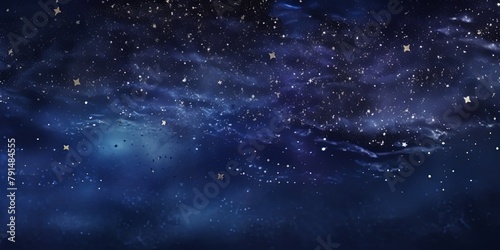 Indigo glitter texture background with dark shadows, glowing stars, and subtle sparkles with copy space for photo text or product, blank empty copyspace 