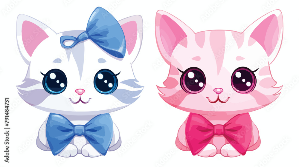 Cute Cat kitten face with big bow kids vector illus